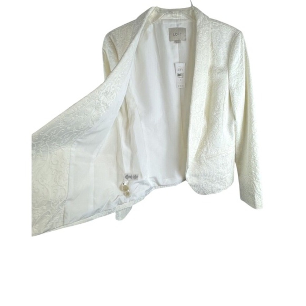 LOFT Ann Taylor White Jacquard Shawl Collar Blazer Jacket 8 Cocktail Party 65-36 - Picture 5 of 16